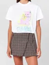 Ganni White Crewneck T-shirt With Maxi Logo On The Front In Cotton Jersey Woman In Brown