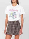 Ganni Graphic Print Crew Neck Short Sleeve Top In White