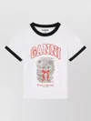 Ganni Graphic Print Crew Neck Short Sleeve Top In Multi