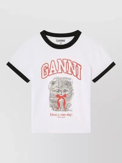 GANNI GRAPHIC PRINT CREW NECK SHORT SLEEVE TOP
