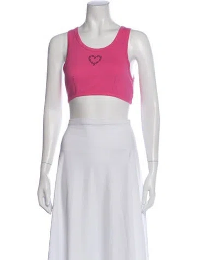 Pre-owned Ganni Graphic Print Crew Neck Sports Bra In Orange
