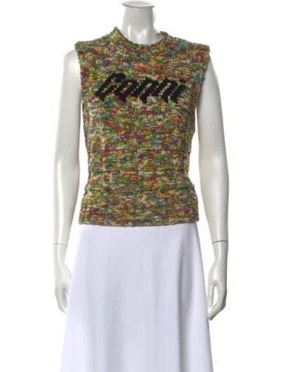 Pre-owned Ganni Graphic Print Crew Neck Sweater In Green