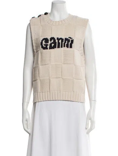 Pre-owned Ganni Graphic Print Crew Neck Sweater In Neutral