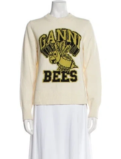 Pre-owned Ganni Graphic Print Crew Neck Sweater In Neutral