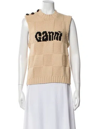 Pre-owned Ganni Graphic Print Crew Neck Sweater In Neutral