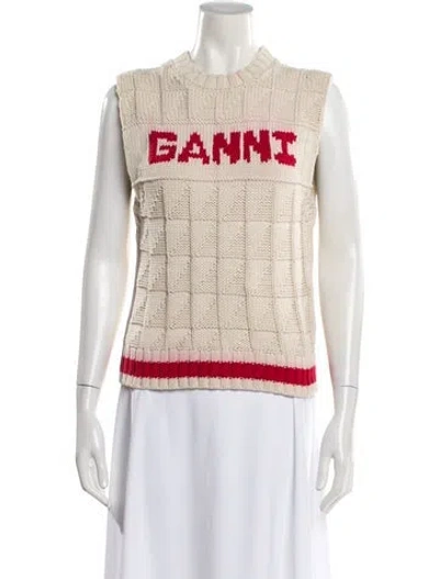 Pre-owned Ganni Graphic Print Crew Neck Sweater In Neutral