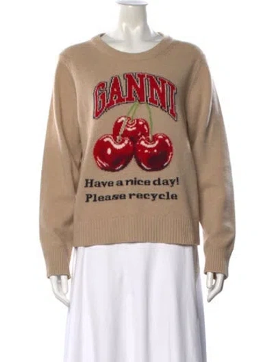 Pre-owned Ganni Graphic Print Crew Neck Sweater In Neutral