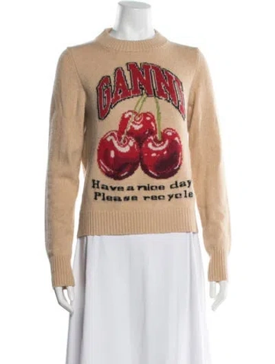 Pre-owned Ganni Graphic Print Crew Neck Sweater In Neutral