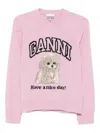 Ganni Wool Sweater With Poodle In Pink