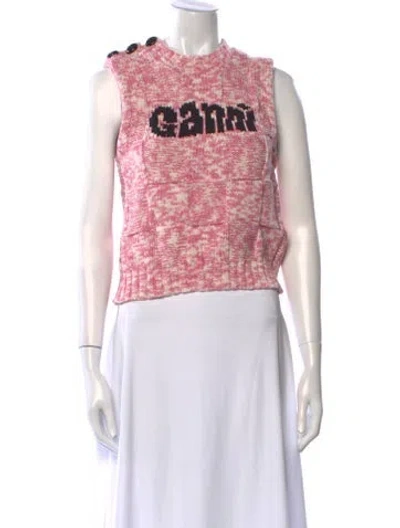 Pre-owned Ganni Graphic Print Crew Neck Sweater In Pink