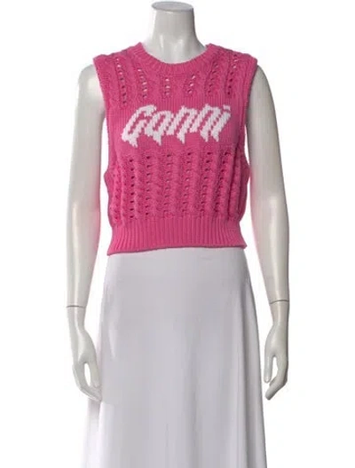 Pre-owned Ganni Graphic Print Crew Neck Sweater In Pink