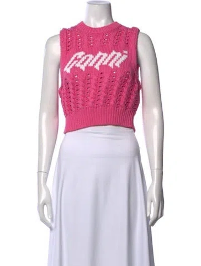 Pre-owned Ganni Graphic Print Crew Neck Sweater In Pink