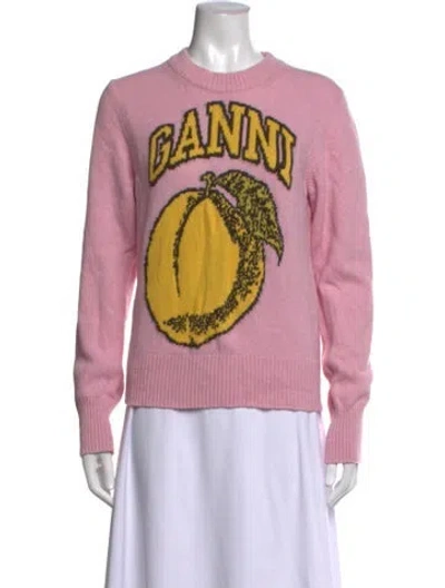 Pre-owned Ganni Graphic Print Crew Neck Sweater In Pink