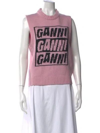 Pre-owned Ganni Graphic Print Crew Neck Sweater In Pink