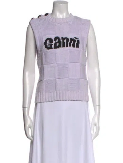 Pre-owned Ganni Graphic Print Crew Neck Sweater In Purple