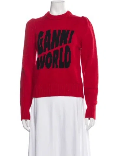 Pre-owned Ganni Graphic Print Crew Neck Sweater In Red