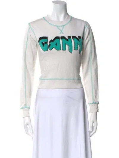 Pre-owned Ganni Graphic Print Crew Neck Sweatshirt In Blue
