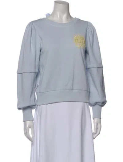 Pre-owned Ganni Graphic Print Crew Neck Sweatshirt In Blue