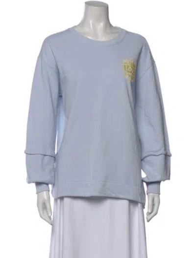 Pre-owned Ganni Graphic Print Crew Neck Sweatshirt In Blue