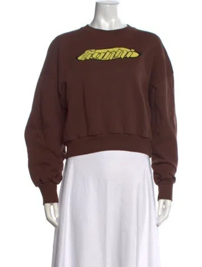 Pre-owned Ganni Graphic Print Crew Neck Sweatshirt In Brown