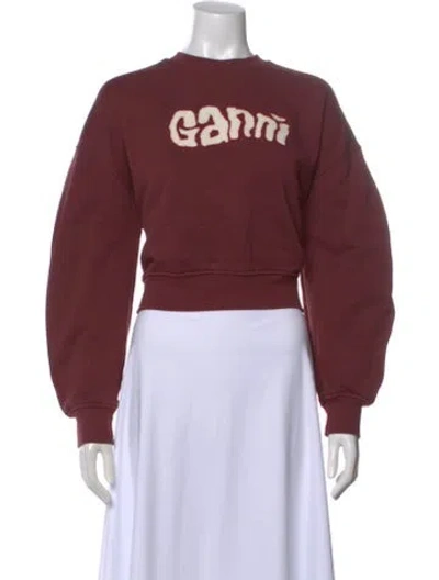 Pre-owned Ganni Graphic Print Crew Neck Sweatshirt In Burgundy