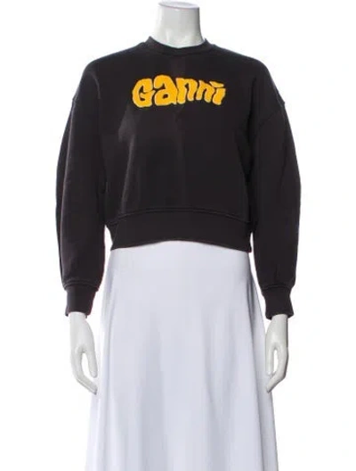 Pre-owned Ganni Graphic Print Crew Neck Sweatshirt In Gray