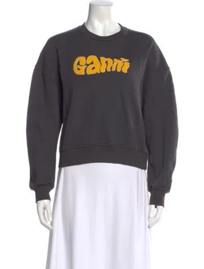 Pre-owned Ganni Graphic Print Crew Neck Sweatshirt In Gray