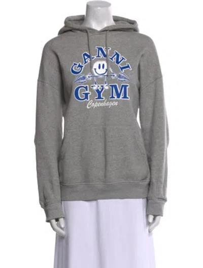 Pre-owned Ganni Graphic Print Crew Neck Sweatshirt In Gray