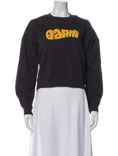 Pre-owned Ganni Graphic Print Crew Neck Sweatshirt In Gray