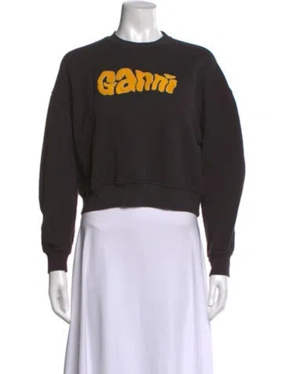 Pre-owned Ganni Graphic Print Crew Neck Sweatshirt In Gray