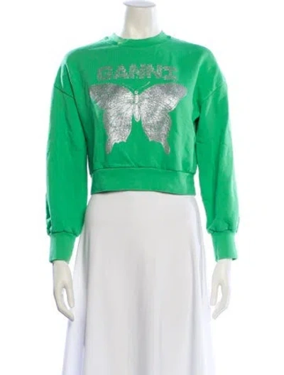 Pre-owned Ganni Graphic Print Crew Neck Sweatshirt In Green