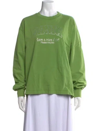 Pre-owned Ganni Graphic Print Crew Neck Sweatshirt In Green