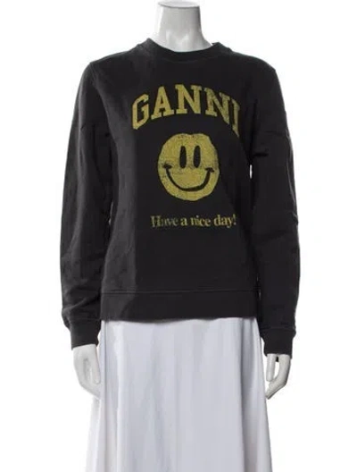 Pre-owned Ganni Graphic Print Crew Neck Sweatshirt In Grey