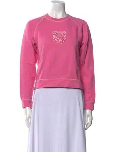 Pre-owned Ganni Graphic Print Crew Neck Sweatshirt In Pink