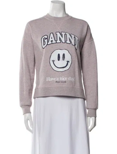 Pre-owned Ganni Graphic Print Crew Neck Sweatshirt In Pink
