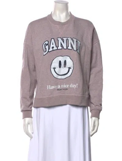 Pre-owned Ganni Graphic Print Crew Neck Sweatshirt In Pink
