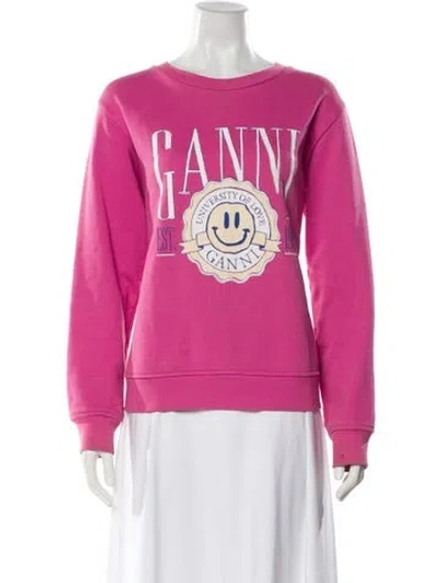Pre-owned Ganni Graphic Print Crew Neck Sweatshirt In Pink