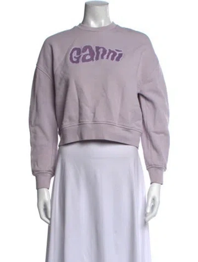 Pre-owned Ganni Graphic Print Crew Neck Sweatshirt In Purple