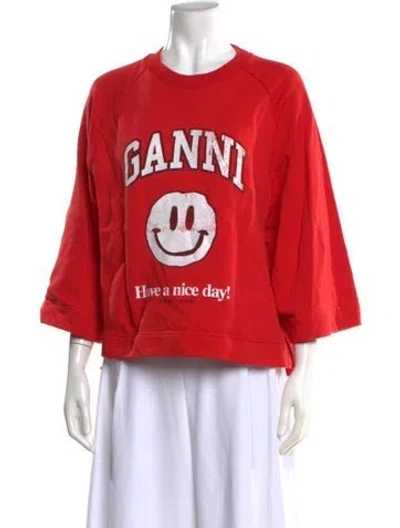 Pre-owned Ganni Graphic Print Crew Neck Sweatshirt In Red