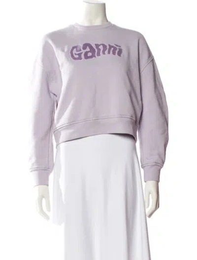 Pre-owned Ganni Graphic Print Crew Neck Sweatshirt In White
