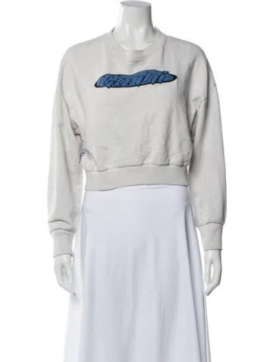 Pre-owned Ganni Graphic Print Crew Neck Sweatshirt In White
