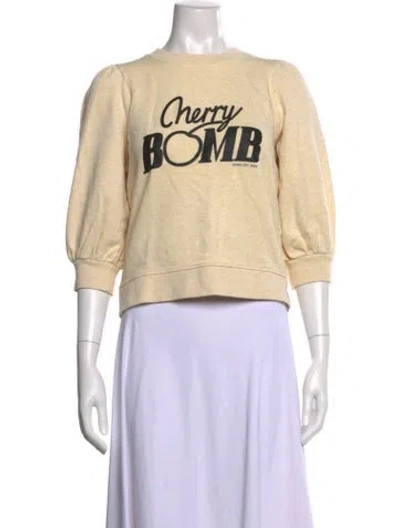 Pre-owned Ganni Graphic Print Crew Neck Sweatshirt In Yellow