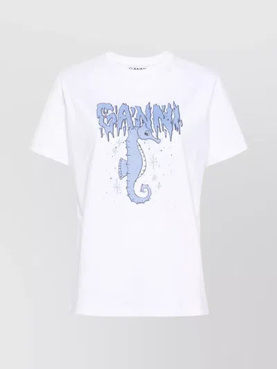 Ganni Graphic Print Crew Neck T-shirt In White