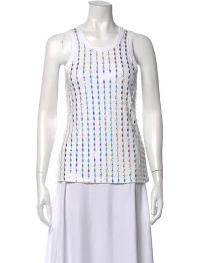 Pre-owned Ganni Graphic Print Crew Neck Top In White
