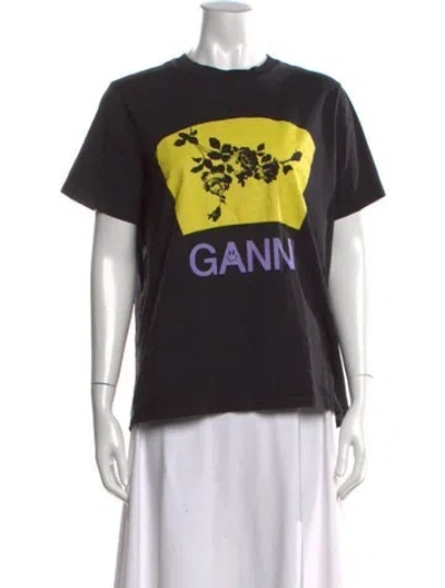 Pre-owned Ganni Graphic Print Crew Neck T-shirt In Black