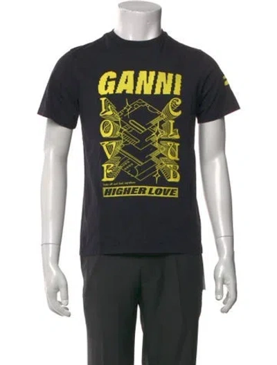 Pre-owned Ganni Graphic Print Crew Neck T-shirt In Black