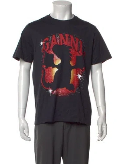 Pre-owned Ganni Graphic Print Crew Neck T-shirt In Black