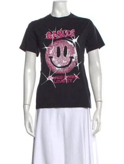Pre-owned Ganni Graphic Print Crew Neck T-shirt In Black