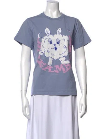 Pre-owned Ganni Graphic Print Crew Neck T-shirt In Blue