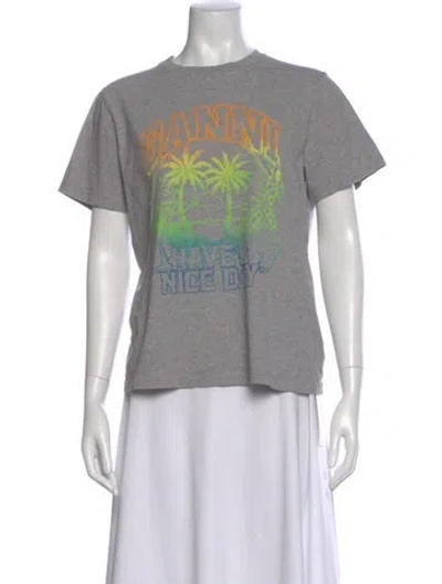 Pre-owned Ganni Graphic Print Crew Neck T-shirt In Gray
